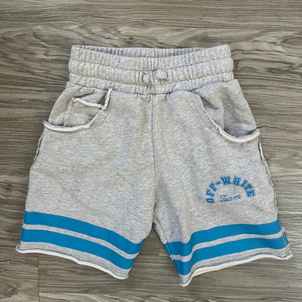 Off-White Kids Gray Blue Team 23 Sweat Shorts Size 4 OBCI008S24FLE001